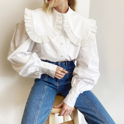 Damen Elegante Bluse mit voluminösen Ärmeln und Rüschensaum Stalluxe