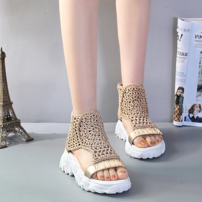 Damen modische Strandsandalen mit innovativem Keilrahmen und luftiger Strickoberfläche Stalluxe