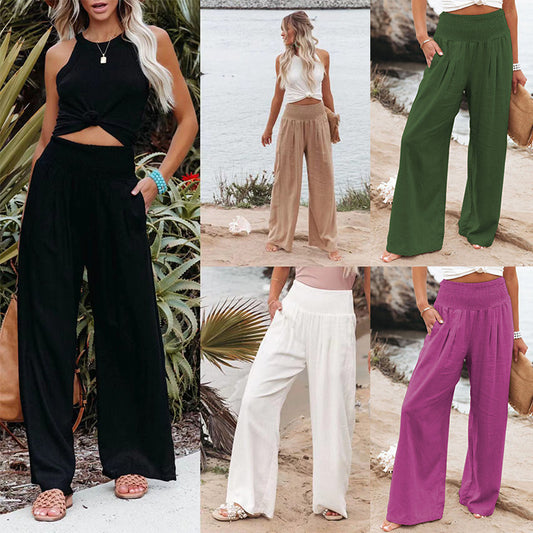 Damen Weit geschnittene Sommerhose mit elastischem Bund und Zusammenzieh-Details Stalluxe