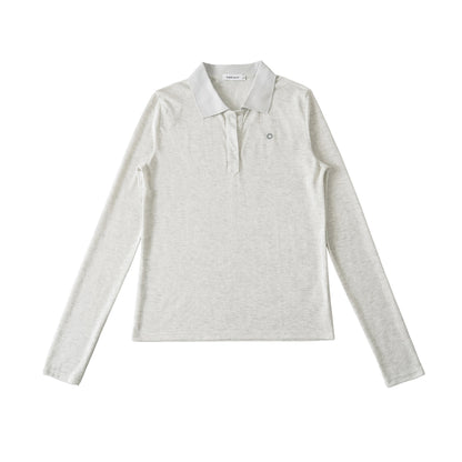 Damen Langarm-Polohemd mit modernem Kragen und hochqualitativem Materialmix Stalluxe