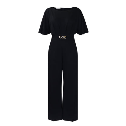 Damen Eleganter Jumpsuit mit weitem Bein und dekorativem Gürtel Stalluxe