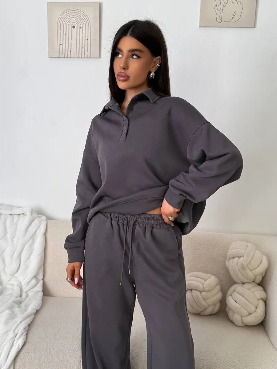 Damen bequemer Poloshirt und lockere Hose Set Stalluxe