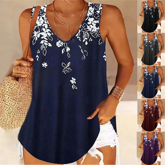Damen V-Ausschnitt Floral Print Lässiges Tanktop Stalluxe