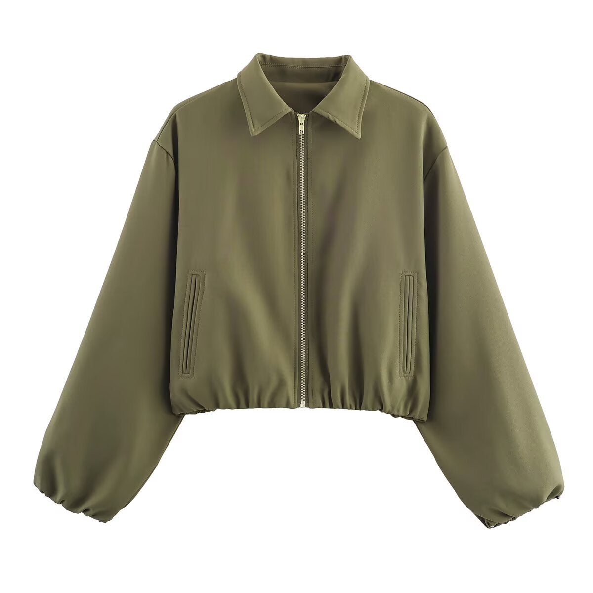 Damen modische cropped Jacke mit dekorativem Reißverschluss und elastischem Saum Stalluxe