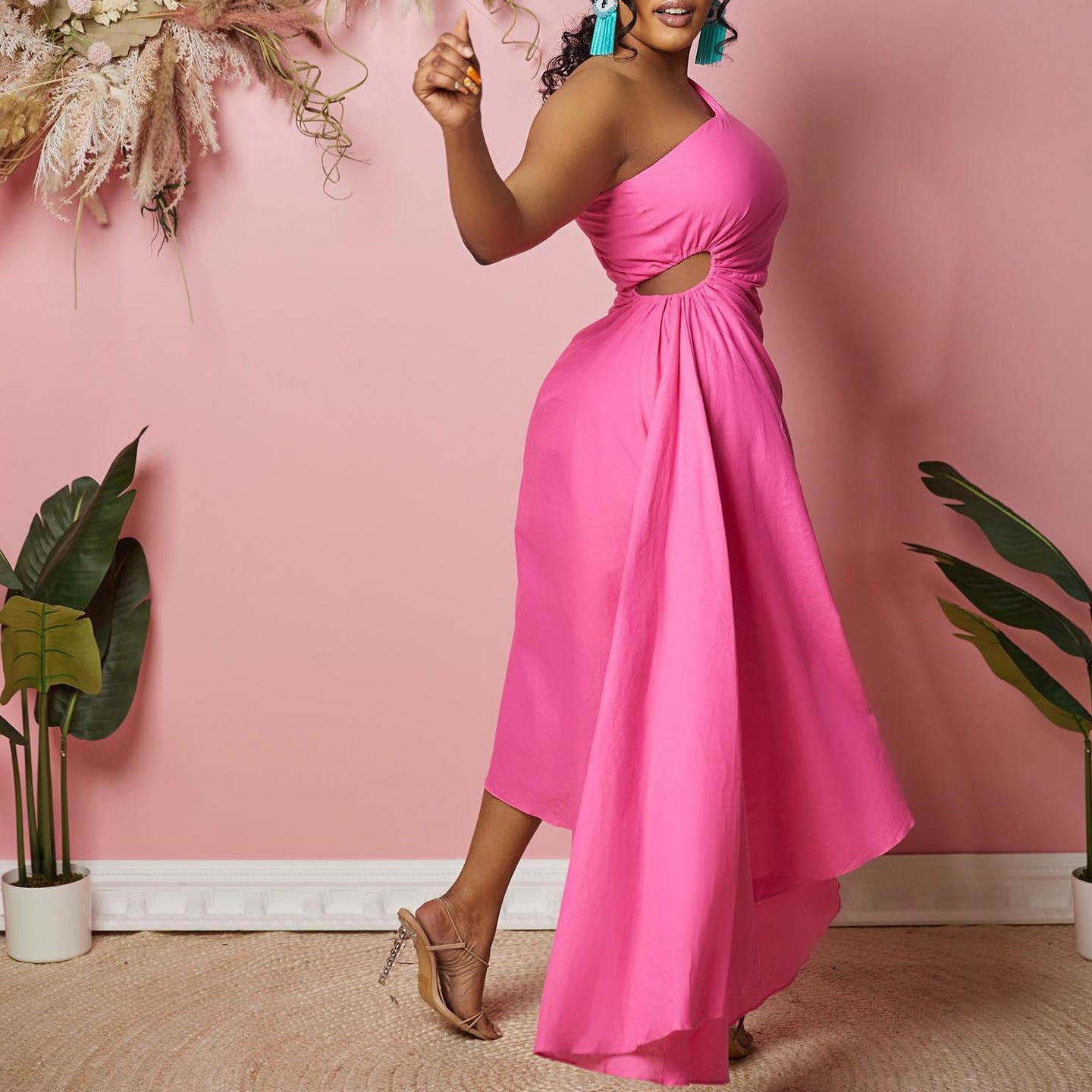 Damen Asymmetrisches Abendkleid mit gefaltetem Saum Stalluxe
