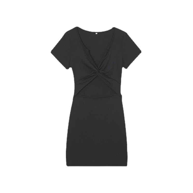 Damen Kurzarmkleid mit raffiniertem Knotendesign Stalluxe