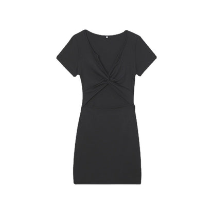 Damen Kurzarmkleid mit raffiniertem Knotendesign Stalluxe
