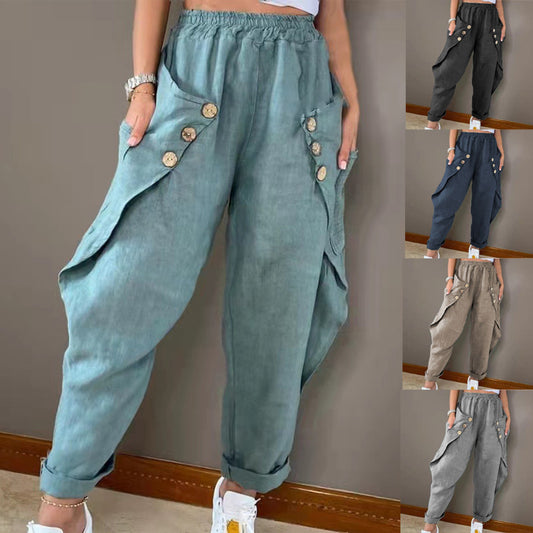 Damen lässige Sommerhose mit Knopfdetails und praktischen Seitentaschen Stalluxe
