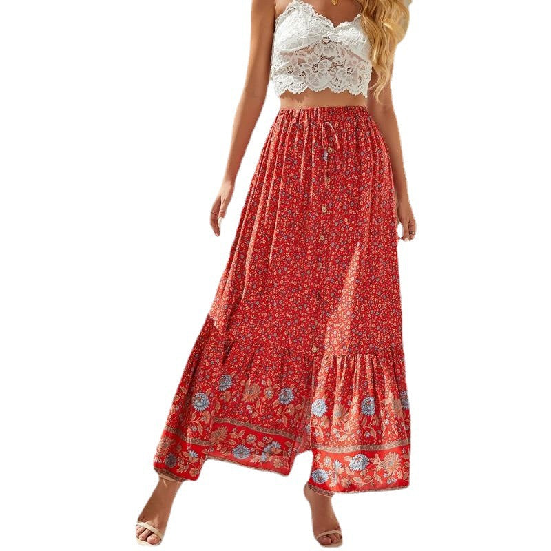 Damen Maxirock mit floralem Design und hoher Taille Stalluxe