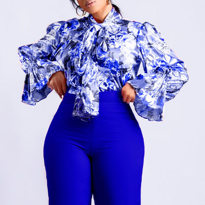 Damen Schlupfbluse mit großflächigem Blumendruck und Stehkragen Stalluxe