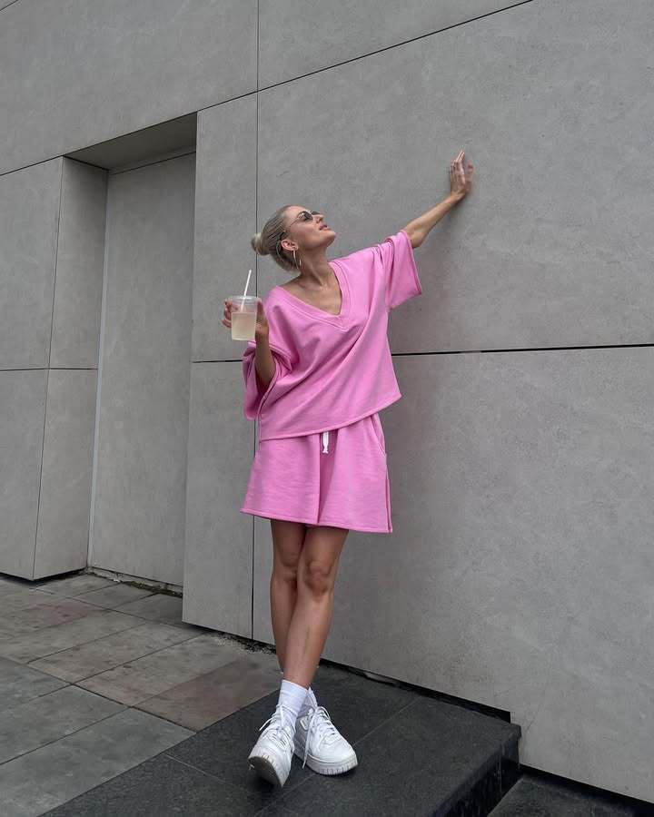 Damen lässiges Oberteil und Shorts Set mit übergroßem Schnitt und schneller Trocknung Stalluxe