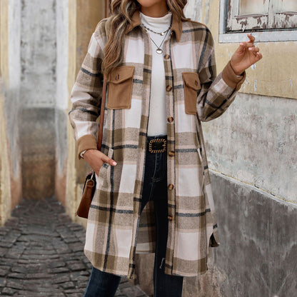 Damen karierte Flanelljacke mit aufgesetzten Taschen und Knopfverschluss Stalluxe