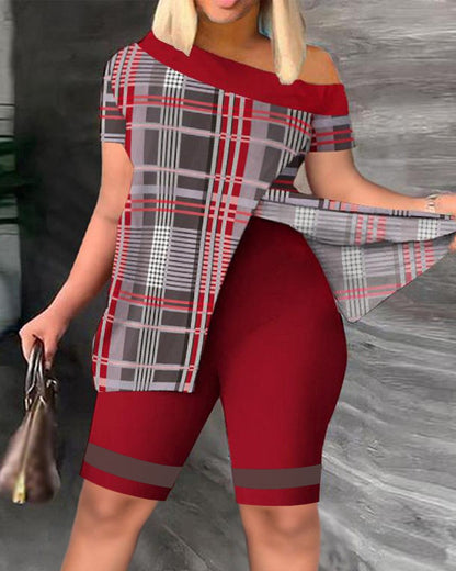 Damen lässiges Set mit asymmetrischem Oberteil und Radlerhose Stalluxe