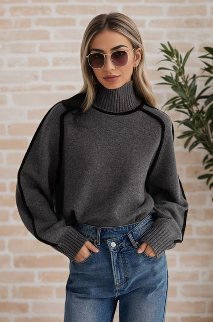 Damen Pullover mit hohem Kragen und modernen Strukturdetails Stalluxe