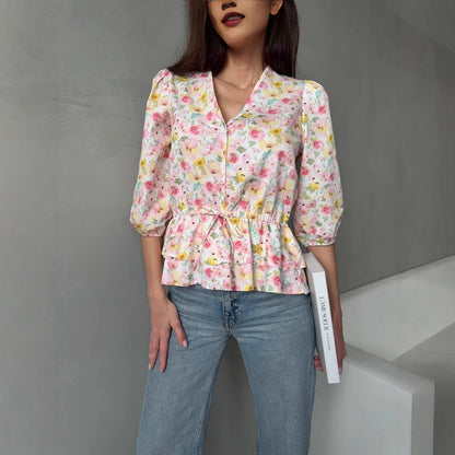 Damen Bluse mit Blumenmuster und Rüschen Stalluxe