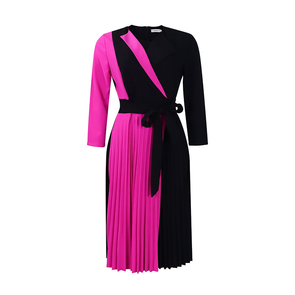 Damen Wickelkleid mit plissiertem Rock und kontrastierenden Ärmeln Stalluxe