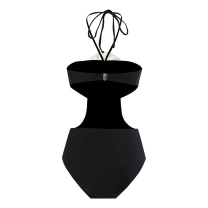 Damen Eleganter Badeanzug mit Blumenapplikation und trägerlosem Design Stalluxe