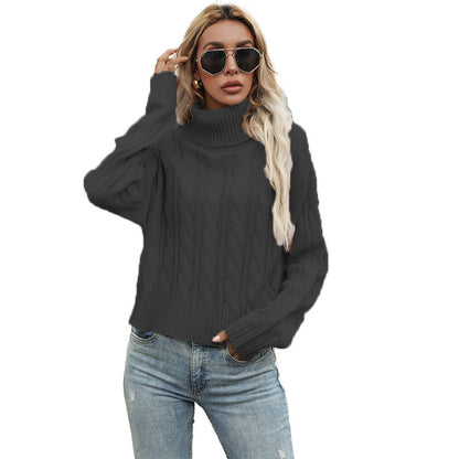Damen Grobstrickpullover mit hohem Rollkragen und markantem Zopfmuster Stalluxe