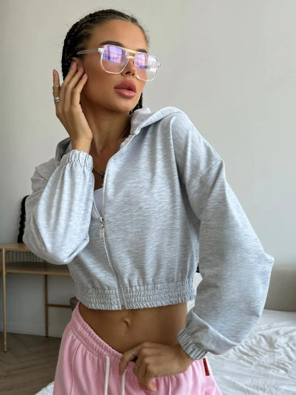 Damen cropped Sweatjacke mit elastischen Bündchen und modischem Reißverschluss Stalluxe