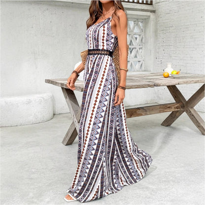 Damen Maxikleid mit bohemian Muster und raffiniertem elastischem Taillenband Stalluxe