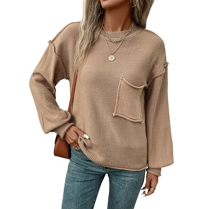 Damen lässiger Pullover mit dekorativer Taschenapplikation Stalluxe