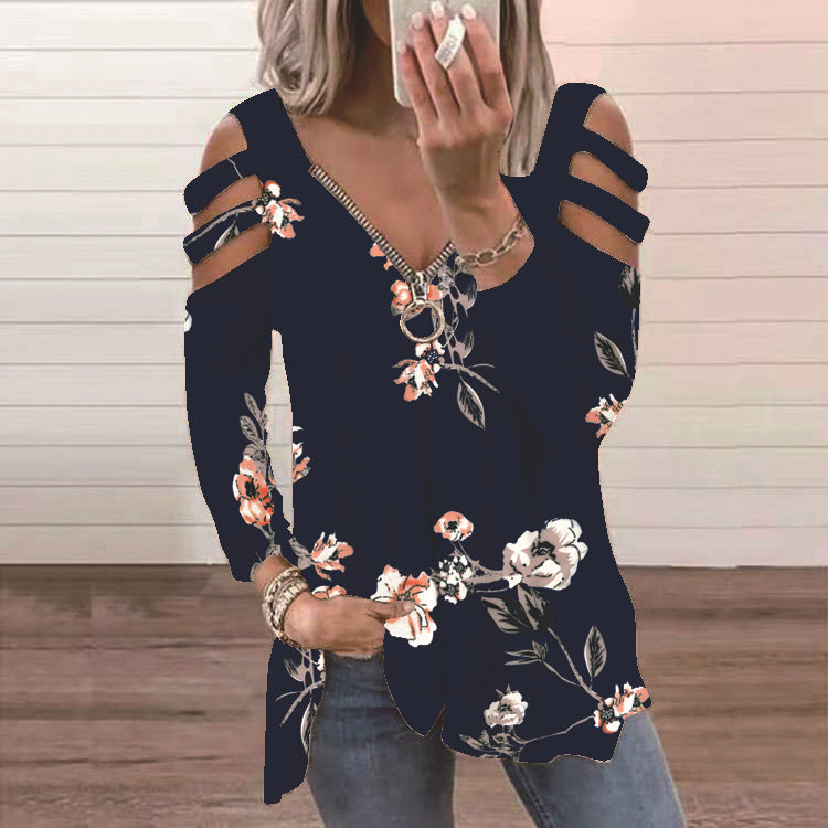 Damen Bluse mit floralem Cut-Out-Design und lässigem V-Ausschnitt Stalluxe
