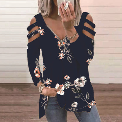 Damen Bluse mit floralem Cut-Out-Design und lässigem V-Ausschnitt Stalluxe