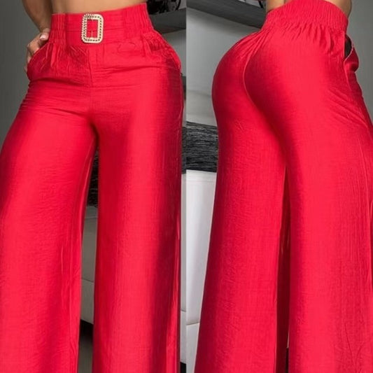 Damen Weite Palazzo-Hose mit hochtailliertem Bund und dekorativem Gürtel Stalluxe
