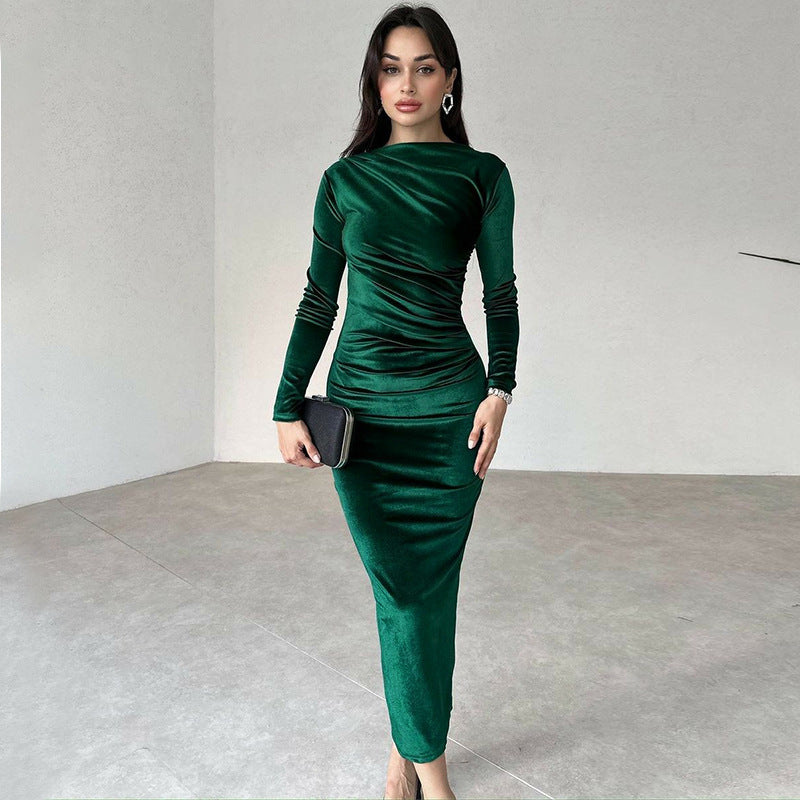 Damen Elegantes Maxikleid mit figurformendem Design und langen Ärmeln Stalluxe