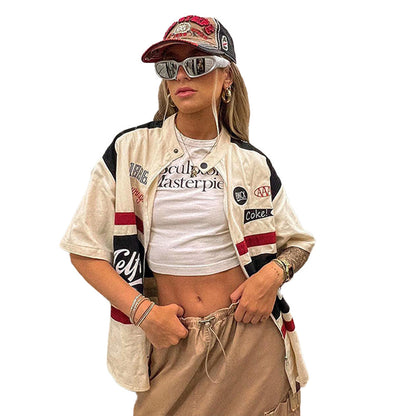 Damen lässige Vintage-Jacke mit auffälligen Logo-Prints Stalluxe