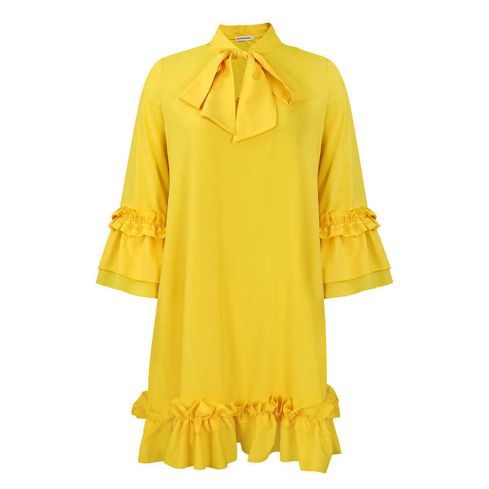Damen Festliches Kleid mit Rüschendetails und Schleifenkragen Stalluxe