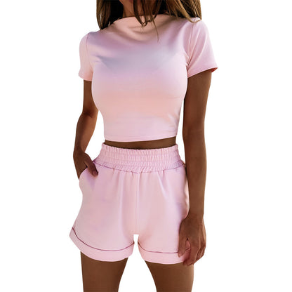 Damen Sportliches Crop-Top und Shorts Set Stalluxe Rosa