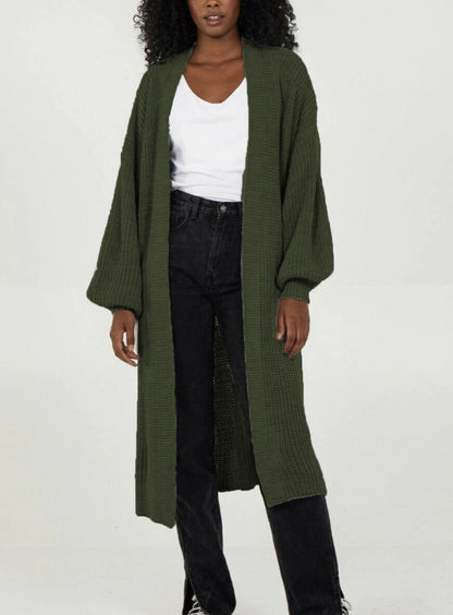 Damen Langer Strickcardigan mit voluminösen Ärmeln und offenem Schnitt Stalluxe