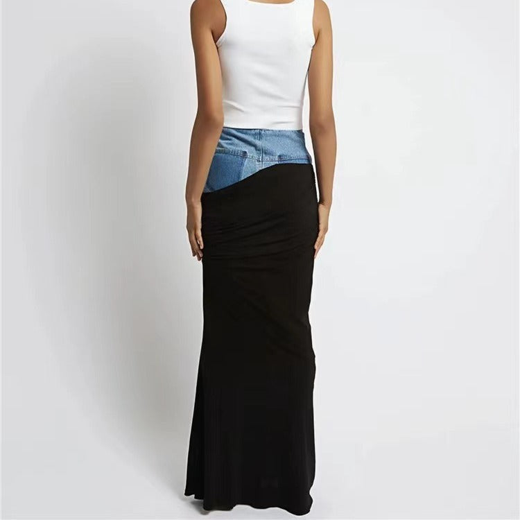 Damen Eleganter Maxi-Rock mit raffinierter Raffung und Denim-Detail Stalluxe