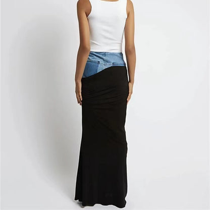 Damen Eleganter Maxi-Rock mit raffinierter Raffung und Denim-Detail Stalluxe
