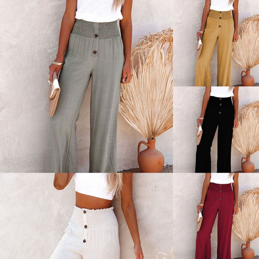 Damen Weite Chinohose mit elastischem Bund und dekorativen Knopfdetails Stalluxe