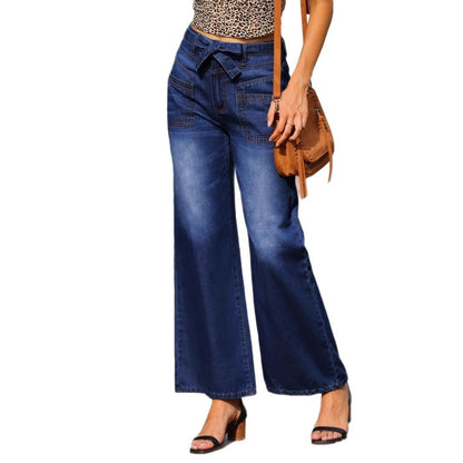 Damen Weit geschnittene Jeans mit seitlichem Bindeband Stalluxe