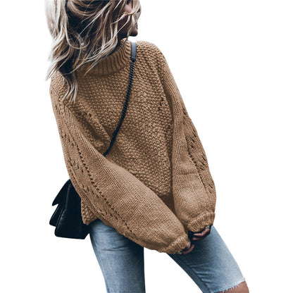 Damen Grobstrickpullover mit weitem Schnitt und modischem Rollkragen Stalluxe