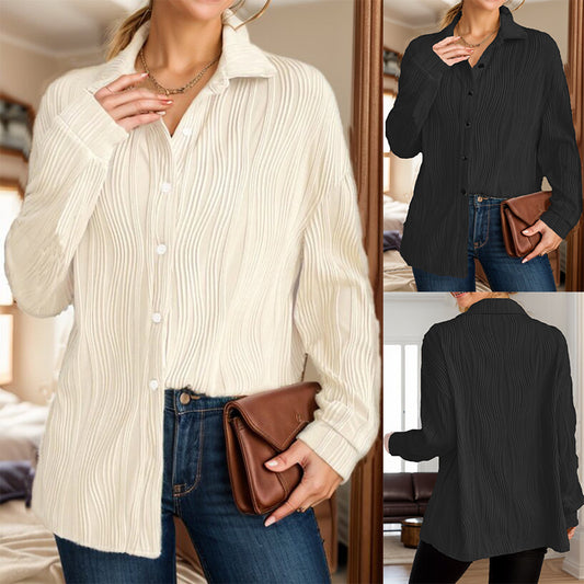 Damen charmante Bluse mit strukturiertem Rippenmuster und eleganter Knopfleiste Stalluxe