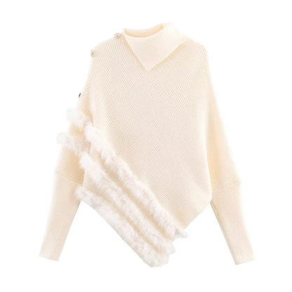 Damen modischer Poncho mit luxuriösem Fellbesatz und innovativem Schnitt Stalluxe