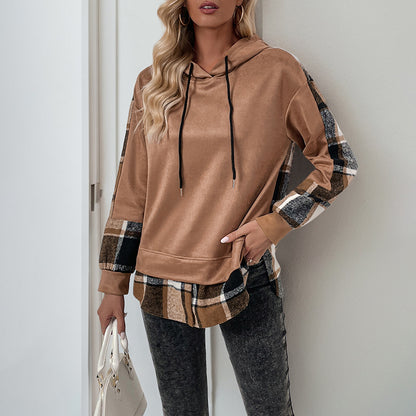 Damen Kapuzenpullover mit karierten Ärmeln Stalluxe
