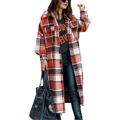 Damen Langarm-Wolljacke mit Karomuster und praktischen Taschen Stalluxe