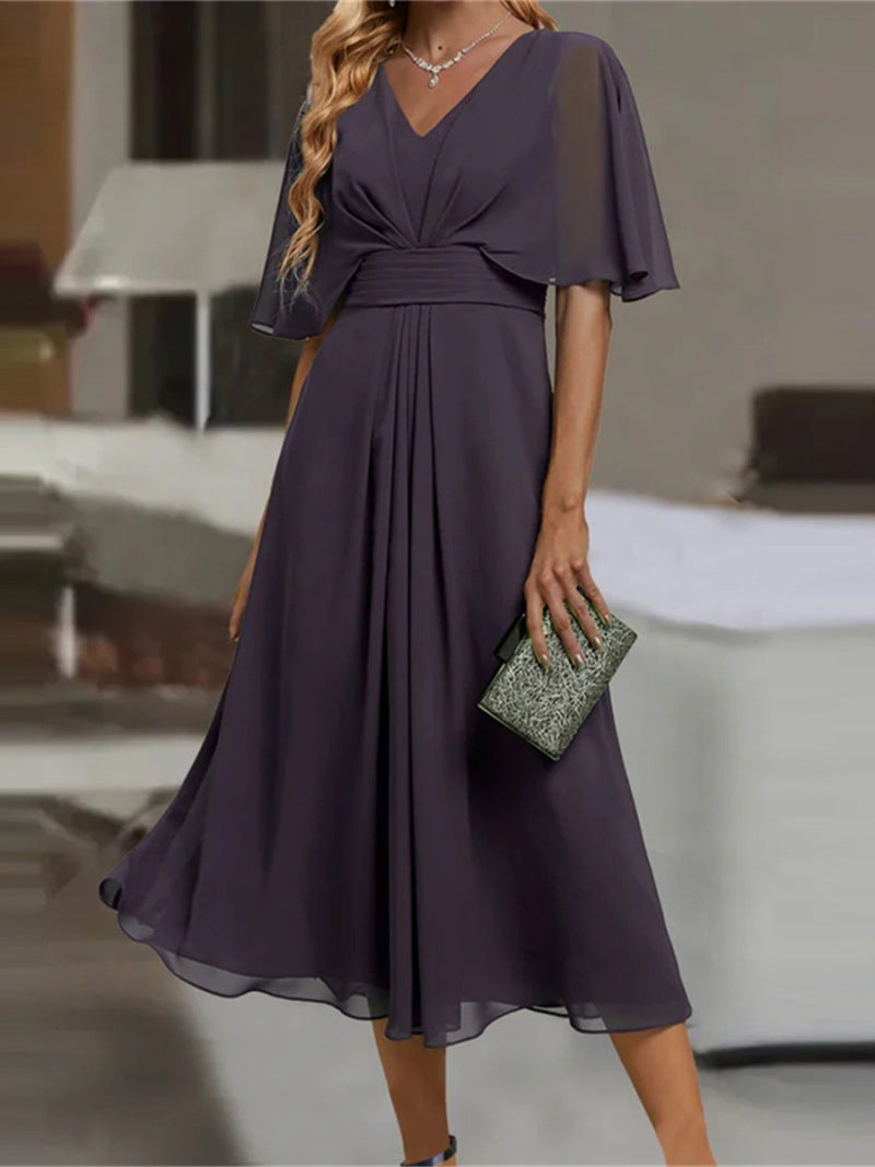 Damen Midikleid mit verspieltem Wickeldesign und eleganten Puffärmeln Stalluxe