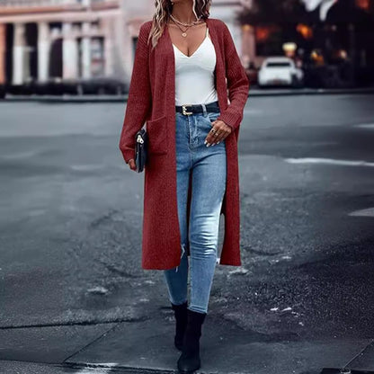 Damen Langer Strickcardigan mit tiefen Taschen und offenem Schnitt Stalluxe