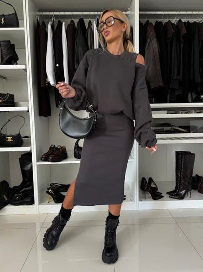 Damen legeres Sweatkleid mit asymmetrischem Saum und luftigen Ärmeln Stalluxe