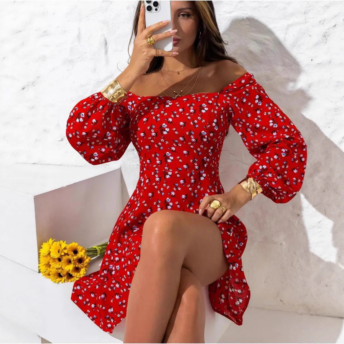 Damen Baumwollkleid mit Blumenmuster Stalluxe