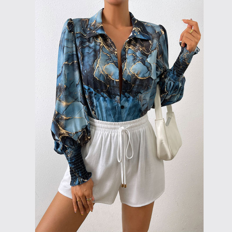 Damen Bluse mit Puffärmeln und marbled Design Stalluxe