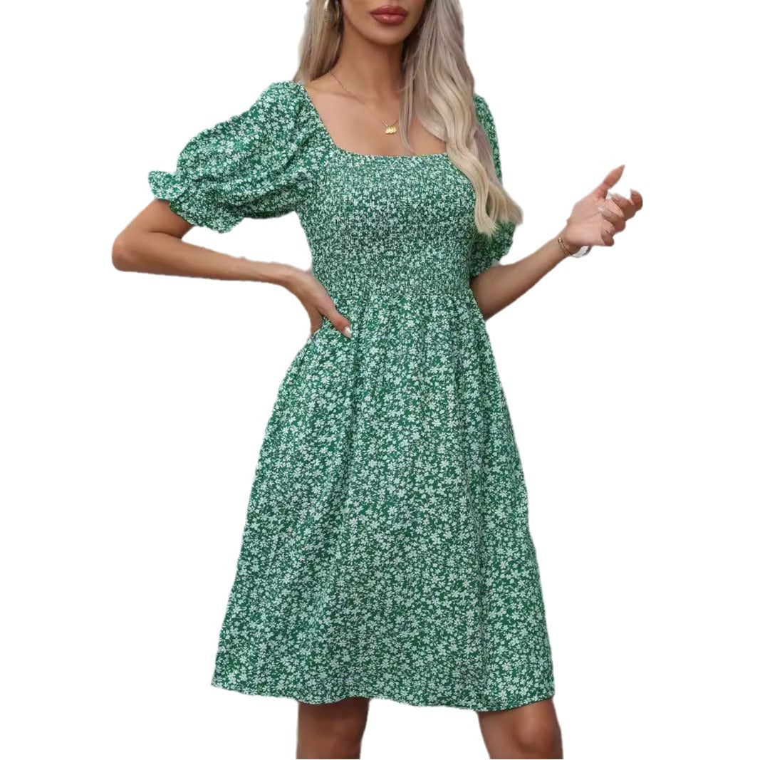 Damen Blumenkleid mit Puffärmeln und Gummizug Stalluxe