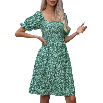 Damen Blumenkleid mit Puffärmeln und Gummizug Stalluxe