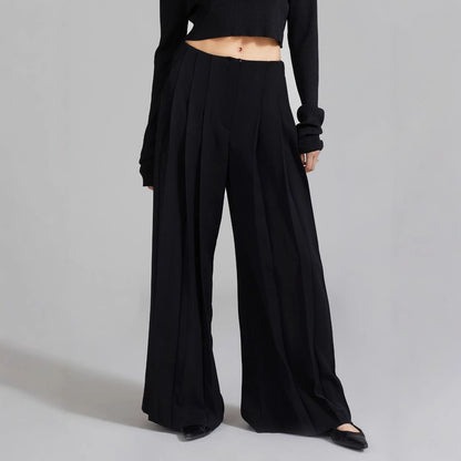 Damen weite Plissee-Hose mit hohem Bund Stalluxe
